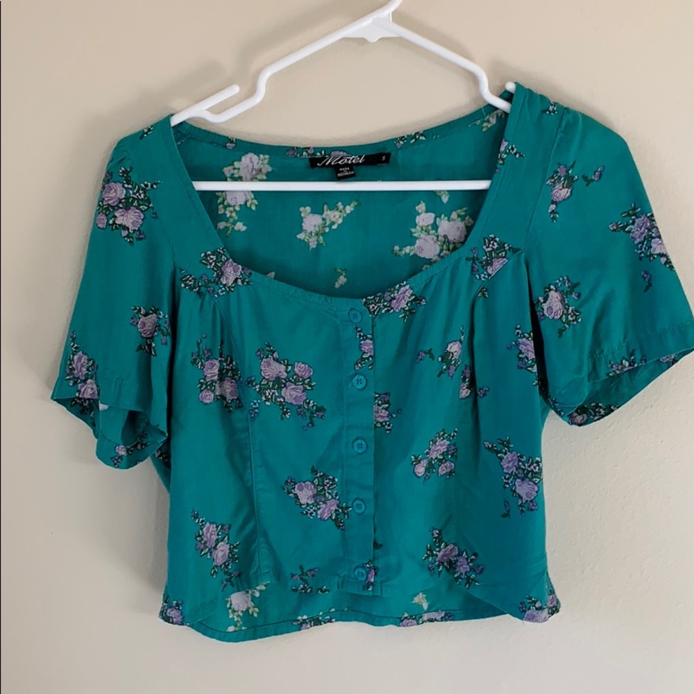 Aqua blue floral crop top size S